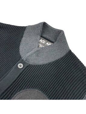 Black Apple Men's Wool Blend Ribbed Knit Cardigan Sweater Black/Gray • Small